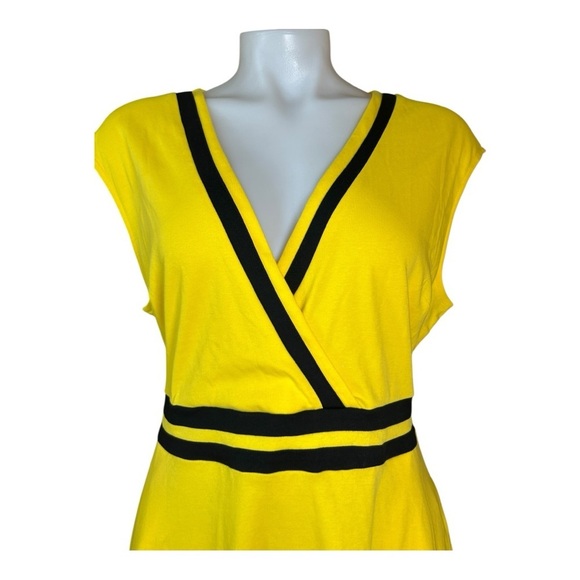 New York & Company Petite Colorblock Accent Wrap Dress City Knits Yellow size L - Picture 7 of 16